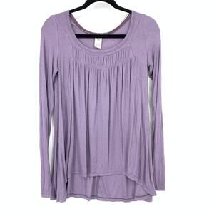 We The Free Long Sleeve Pintuck Top Womens Size XS Purple Ribbed Knit